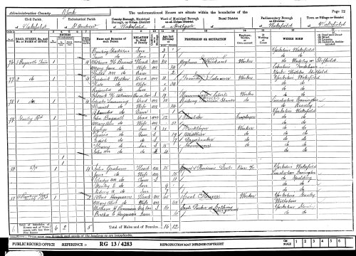 1901 Census entry for John Bagnall Household