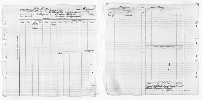 John Henry Bagnall's RAF service record, sheet 1 (front and back)