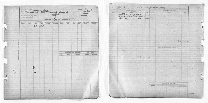 John Henry Bagnall's RAF service record, sheet 2 (front and back)