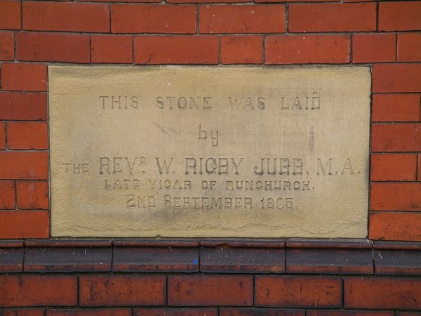 Foundation stone laid by Rev. W. Rigby Jubb, 1905 Foundation stone laid by Rev. W. Rigby Jubb, 1905