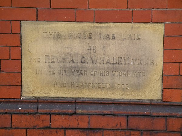 Foundation stone laid by Rev. A.G. Whaley, 1905 Foundation stone laid by Rev. A.G. Whaley, 1905
